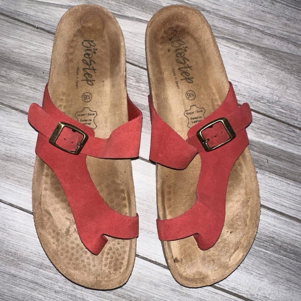 Biostep Red Suede Adjustable Buckle Sandals for Women